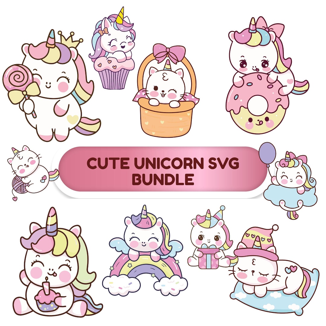 Kawaii Cute Unicorn SVG Bundle | Cute Unicorn PNG Clipart | Unicorn ...