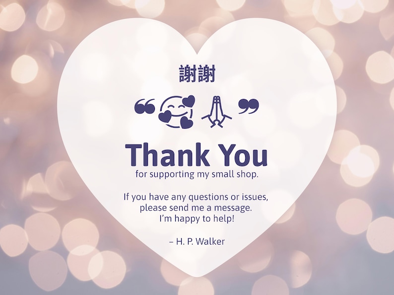 May include: A white heart-shaped graphic with the words "Thank You" in navy blue, along with supporting text. The background is a soft, blurred bokeh effect with white and purple tones. The image includes Japanese characters.