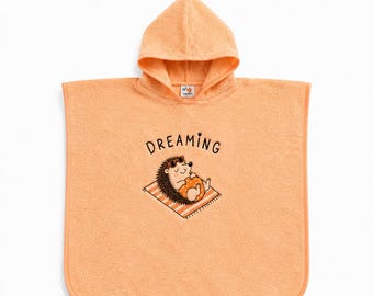 Poncho infantil de felpa bordado, pareo de playa con capucha, toalla de verano 100 % algodón