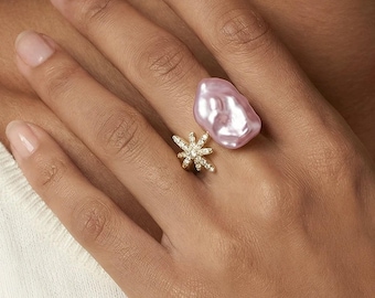 Barokke sterring met parel, verstelbare vergulde hemelse statement-sieraden