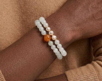 Wikkelarmband jadeagaat lotus, 18 kt goud vermeil, zoetwaterparels, zen-sieraden