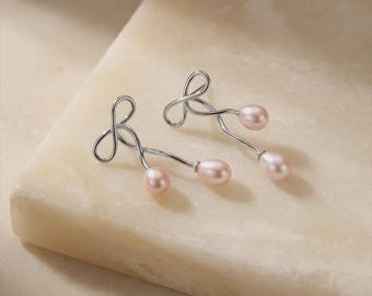 Gerhodineerd sterlingzilver met pareldruppeloorbellen, moderne minimalistische sieraden