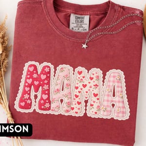 Comfort Colors® Mama Shirt, Heart Patchwork Graphic Tee, Coquette Mom Shirt, Gift For Mom, Valentine's Day Shirt, Comfort Colors® Tee