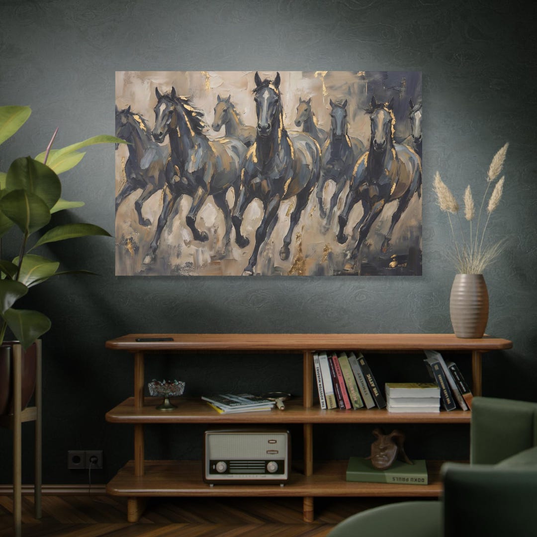 Galloping Horses Canvas Print | Gold Accents, Modern Wall Art - Etsy