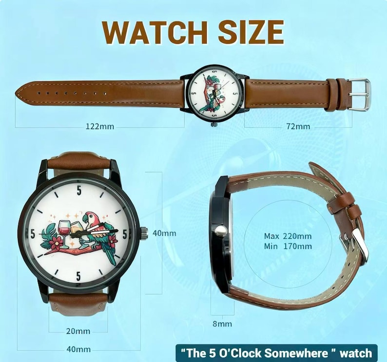 Unique Men's Watch - 5 O'Clock Somewhere Quartz Wristwatch, Ideal Father's Day Gift, Retirement Keepsake image 3