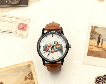 Unique Men's Watch - 5 O'Clock Somewhere Quartz Wristwatch, Ideal Father's Day Gift, Retirement Keepsake