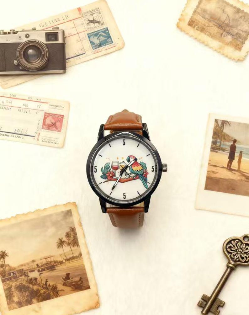 Unique Men's Watch - 5 O'Clock Somewhere Quartz Wristwatch, Ideal Father's Day Gift, Retirement Keepsake image 1