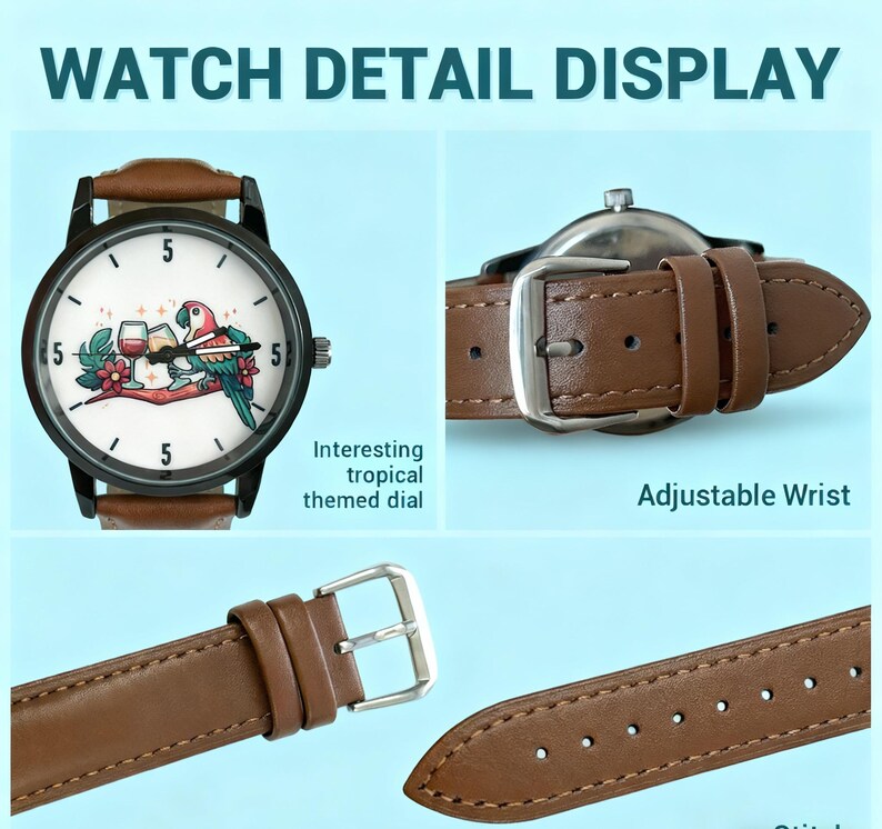 Unique Men's Watch - 5 O'Clock Somewhere Quartz Wristwatch, Ideal Father's Day Gift, Retirement Keepsake image 4