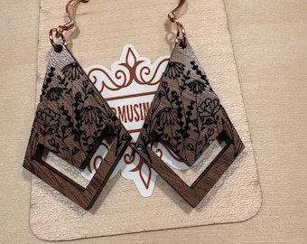 Walnut Flower Earrings with Copper Accents