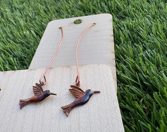 Hummingbird Flame Patina Copper Earrings