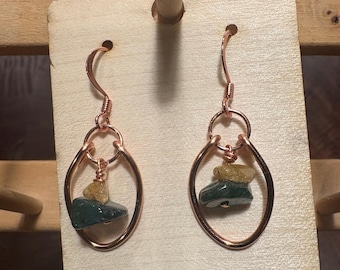 Copper Hoop and Agate Boho Earrings