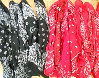 Lote de 10 pañuelos tipo bandana de algodón suave estilo motero, de 20 pulgadas, con estampado mixto en negro y rojo, estilo paisley.