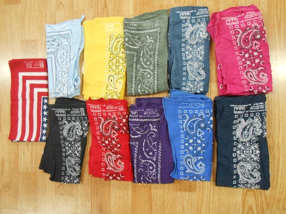 Vtg Antique USA Lot of 11 Mixed PARIS Colors PAISLEY Prints Cotton Biker Bandana's Kerchief Hanky 20"