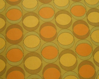 vtg 1950 - 1970 Heavy RETRO UPHOLSTERY FABRIC 1yd Yellow Orange Brown Green Circles 56x36 by the yard - sewing / craft supplies