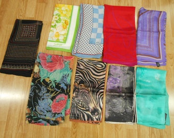 Lot of 9 DESIGNER Large Square SILK & more Scarf 35" Diesel Anne Klein Mo-Ray Specialty House Animals Floral Teal Black Blue Yellow Purple