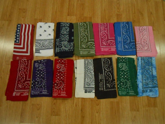 Vtg Antique USA Lot of 14 Mixed PARIS Colors PAISLEY Prints Cotton Biker Bandana's Kerchief Hanky 20"