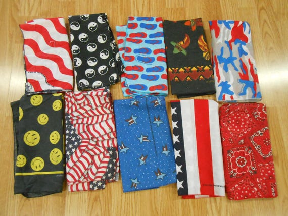 Vtg Antique USA Lot of 10 Mixed Prints Cotton Blend Biker Old School Bandana's Kerchief Hanky 20"