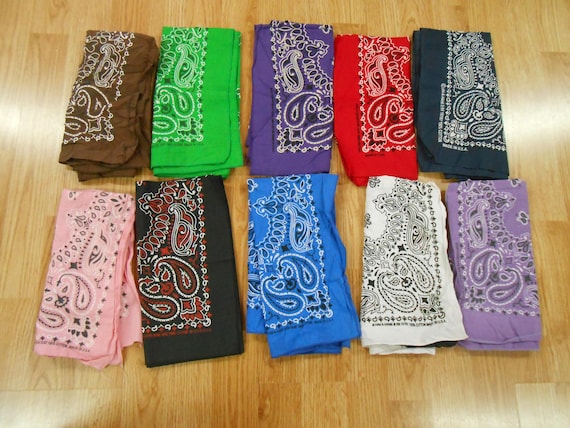 Vtg Antique USA Lot of 10 Mixed Colors PAISLEY Prints  Cotton Biker Old School Bandana's Kerchief Hanky 20"