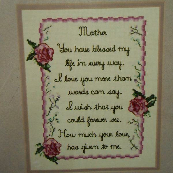 Vtg Counted CROsS STITCH Kit Embroidery crafting pattern by Sandi Phipps    MOTHER POEM