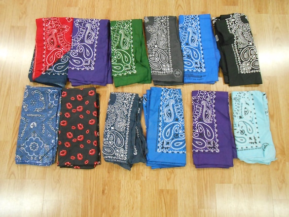 Vtg Antique USA Lot of 10 Mixed Colors PAISLEY Prints  Cotton Biker Old School Bandana's Kerchief Hanky 20"