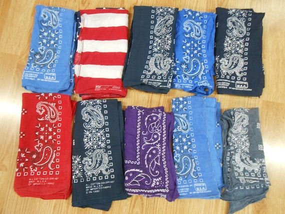 Vtg Antique USA Lot of 10 Mixed PARIS Colors PAISLEY Prints Cotton Biker Bandana's Kerchief Hanky 20"