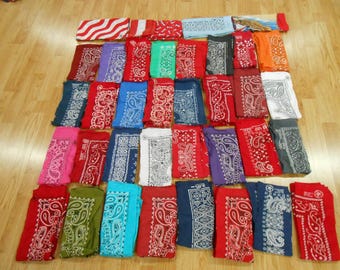 Vtg Antique UsA Lot of 37 Mixed Paris Paisley Cotton Biker Bandana's Kerchief Hanky 20" crafted with pride in America