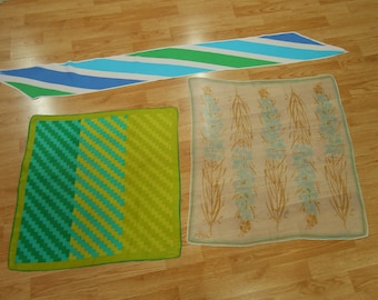 VTG Retro Lot von 4 Schals Designer Vera NEUMANN Marienkäfer Quadrat 27 &quot;& Langhaar Schal 66&quot; Lime Moosgrün Aqua Teal Blau Weiß Braun Blau