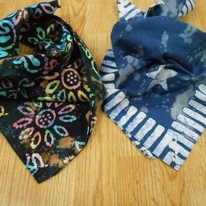 2 UPCYCLED Ice Dyed Cotton distressed Biker Hippy Kerchief Bandana hanky 20&quot;