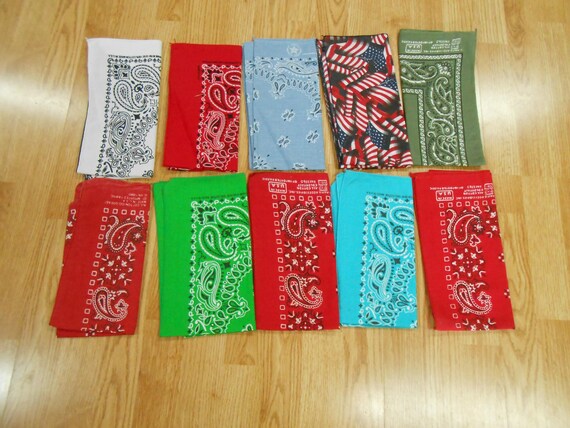 Vtg Antique USA Lot of 10 Mixed Colors PAISLEY Prints  Cotton Biker Old School Bandana's Kerchief Hanky 20" View 2