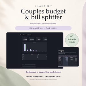 Planilha de orçamento para casais em Excel - Despesas compartilhadas e divisão de contas com base na renda - Dark