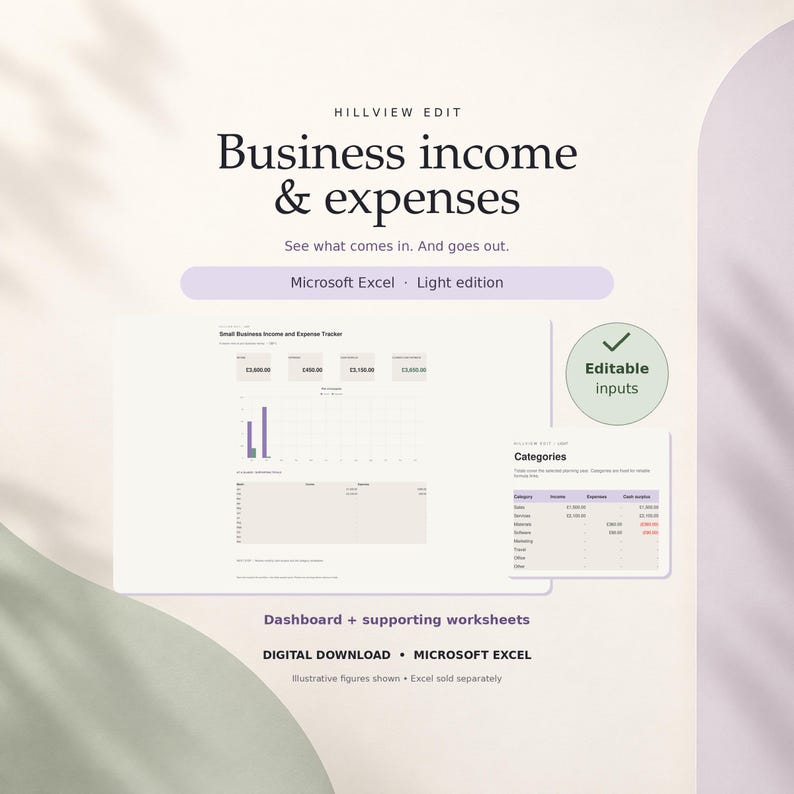 Small Business Income and Expense Tracker for Excel, Light Spreadsheet ...