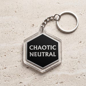 Chaotic Neutral Acrylic Keychain, D&D Alignment Keyring, Tabletop RPG Gamer Gift, Funny Nerd Bag Charm, Geeky Backpack Accessory
