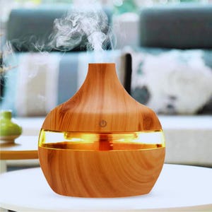 Wood Grain Aroma Diffuser & Humidifier – 300ml Ultrasonic Essential Oil Diffuser, USB Air Humidifier with LED Lights