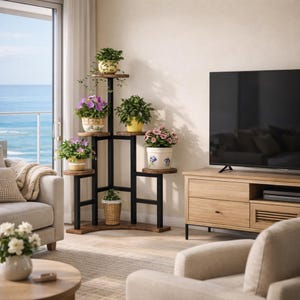 6-våningars hörnväxtställ – Högt inomhusblomställ för vardagsrum, bohemisk skandinavisk växthållare för balkong eller hem