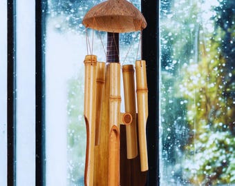 Campanas de viento de bambú para exteriores: campanas de madera natural para jardín, patio, balcón y decoración zen.