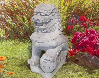 Foo Dog Male - Solid Concrete Handmade Garden Statue Decor Stone Art Cement Gift pet memorial sculpture