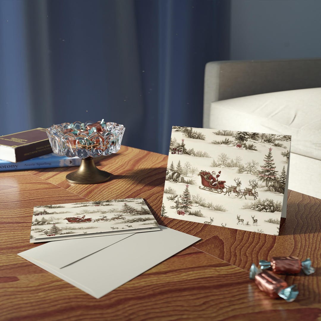 Vintage Santa Sleigh Greeting Cards | Holiday Winter Scene Cards (8/16 ...
