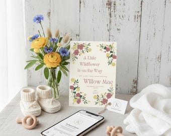 Wildflower Baby Shower Invitation Template | Boho Floral (Digital Download)
