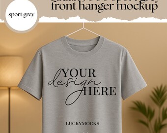 Gildan 5000 Sport Grey T-Shirt Mockup, Front View Hanger Mock Up, Gildan Shirt Mockup, Sport Grey Crewneck T-Shirt Mock