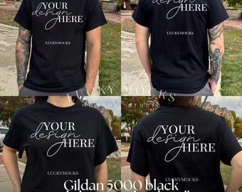 Gildan 5000 Black T-shirt Mockup, Front and Back Bundle, Gildan Shirt Mockup Bundle, Gildan 5000 Mockup Bundle, Real Male and Female Models
