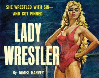 Lady Wrestler - 10x17 Giclée Canvas Print of Vintage Pulp Paperback