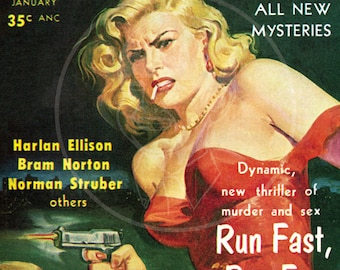 Crime and Justice  (Jan 57) - 10x14 Giclée Canvas Print of a Vintage Pulp Detective Magazine Cover