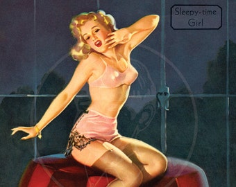 Sleepy-time Girl - 10x13 Giclée Canvas Print of a Vintage Pinup