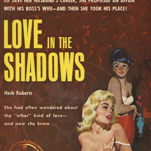 Love in the Shadows - 10 x 17 Giclée Canvas Print of a Vintage Lesbian Pulp Paperback Cover