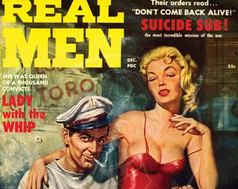 Real Men (Dec 58) - 10x13 Giclée Canvas Print of Vintage Pulp Adventure Magazine