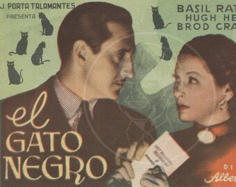 El Gato Negro - 10x16 Giclée Canvas Print of Vintage Spanish Movie Flyer