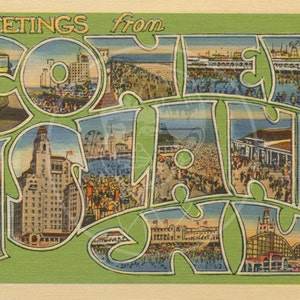 Salutations de Coney Island (style 3) - 10 x 16 impression Giclée sur toile Vintage carte postale
