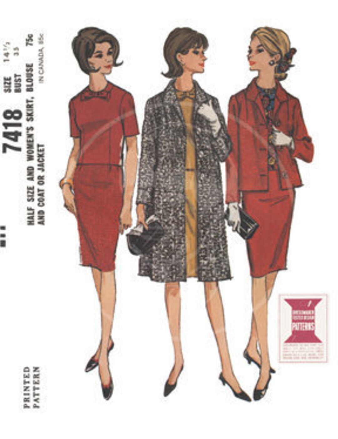 Vintage Dress Pattern Illustration 7418 10x13 Gicl e Canvas Print Etsy