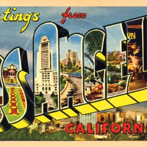 Saudações de Los Angeles (estilo 1) - Impressão em tela giclée 10x16 de um cartão postal vintage