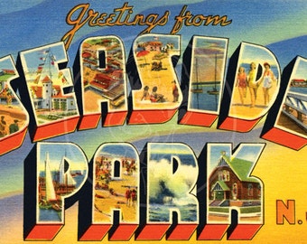 Greetings from Seaside Park, NJ - 10x16 Giclée Canvas Print of Vintage Postcard